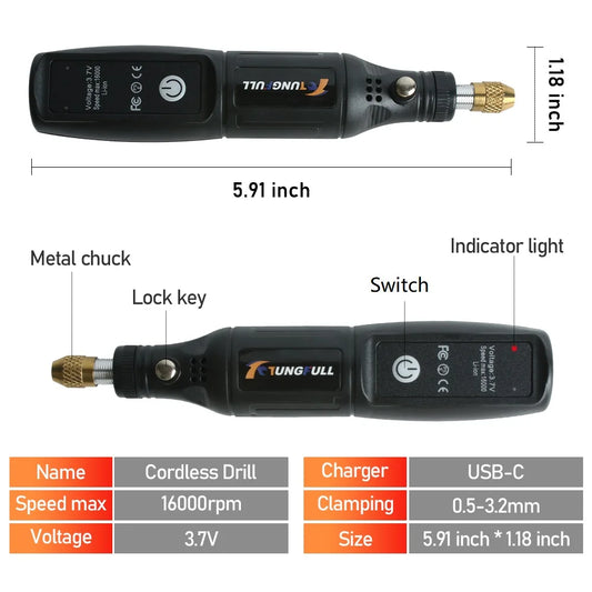 Mini Electric Drill USB Wireless Mini Handheld Drill Rotary Tool Woodworking Engraving Pen Dremel Tools for Jewelry Metal Glass - Shoppiline