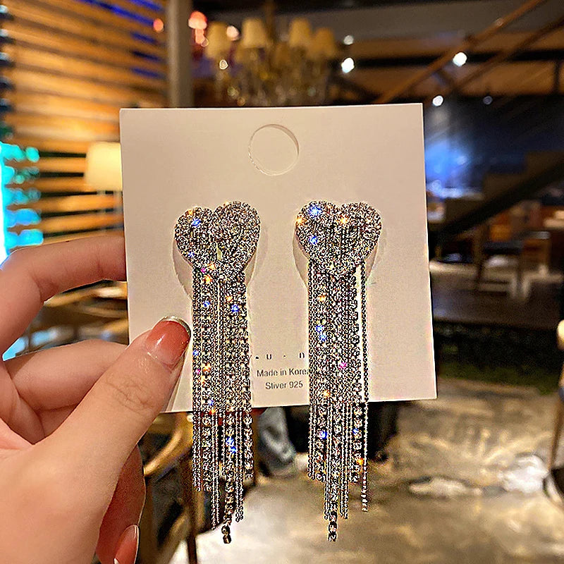 Shiny Crystal Zircon Long Stud Earrings for Women Geometric Hanging Drop Tassel Earring Fashion Party Vintage Pendant Jewelry