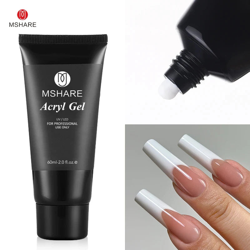 MSHARE Poly Nails Acryl Gel 60ml Builder UV Led Acrylgel Nagelverlängerungen Acryl Rosa Weiß Klar Acrylat HEMA TPO-freies Gel