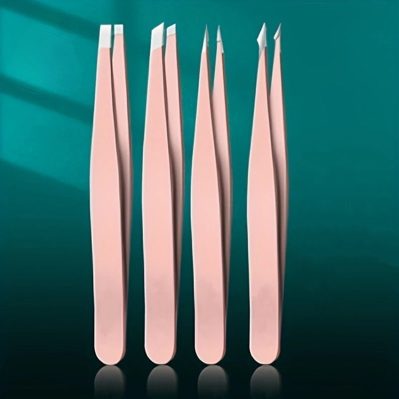 Ouriner Eyebrow Tweezers Set 4 Pcs Stainless Steel Eyebrow Forceps Professional Beauty Tool Set For Facial Hair Manicure Tool