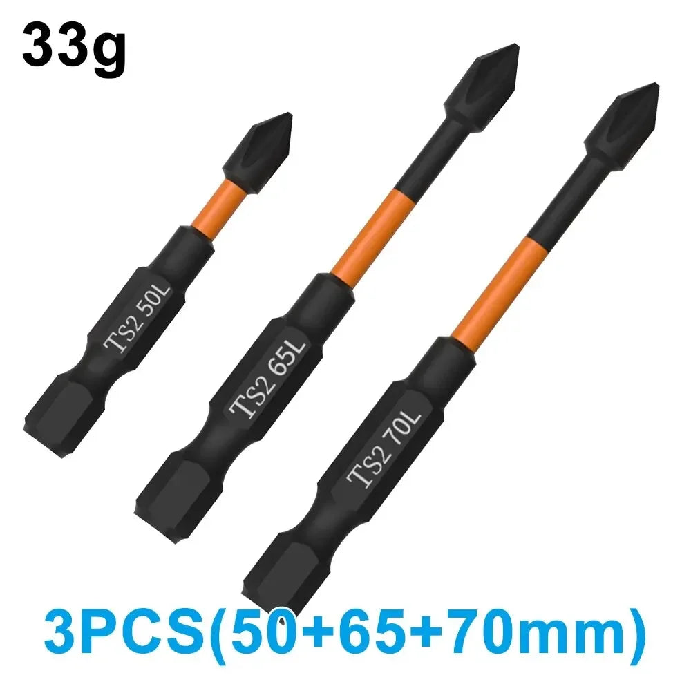 3PCS S2 Impact Strong Magnetic Anti Slip 50-70mm Electric Hand Drill Cross Screwdriver Bit Electric Tool Accessory Set