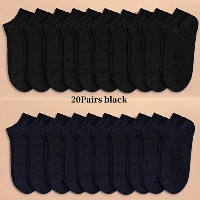 Unisex Ankle Socks 10/20/40 Pairs, Solid Color, Soft Lightweight No Show Socks, Bulk Value Pack, Men Women