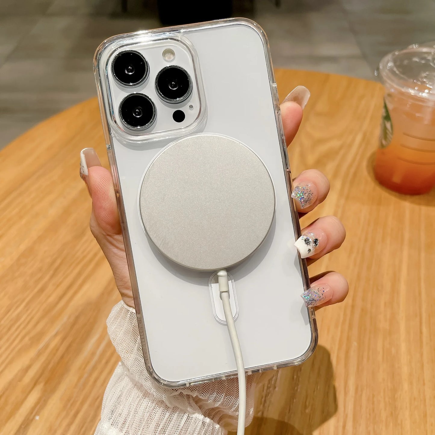 For Magesafe Magnetic Transparent Wireless Charge Case For iPhone 11 12 13 14 15 16 Pro Max Plus Mini Shockproof PC Cover