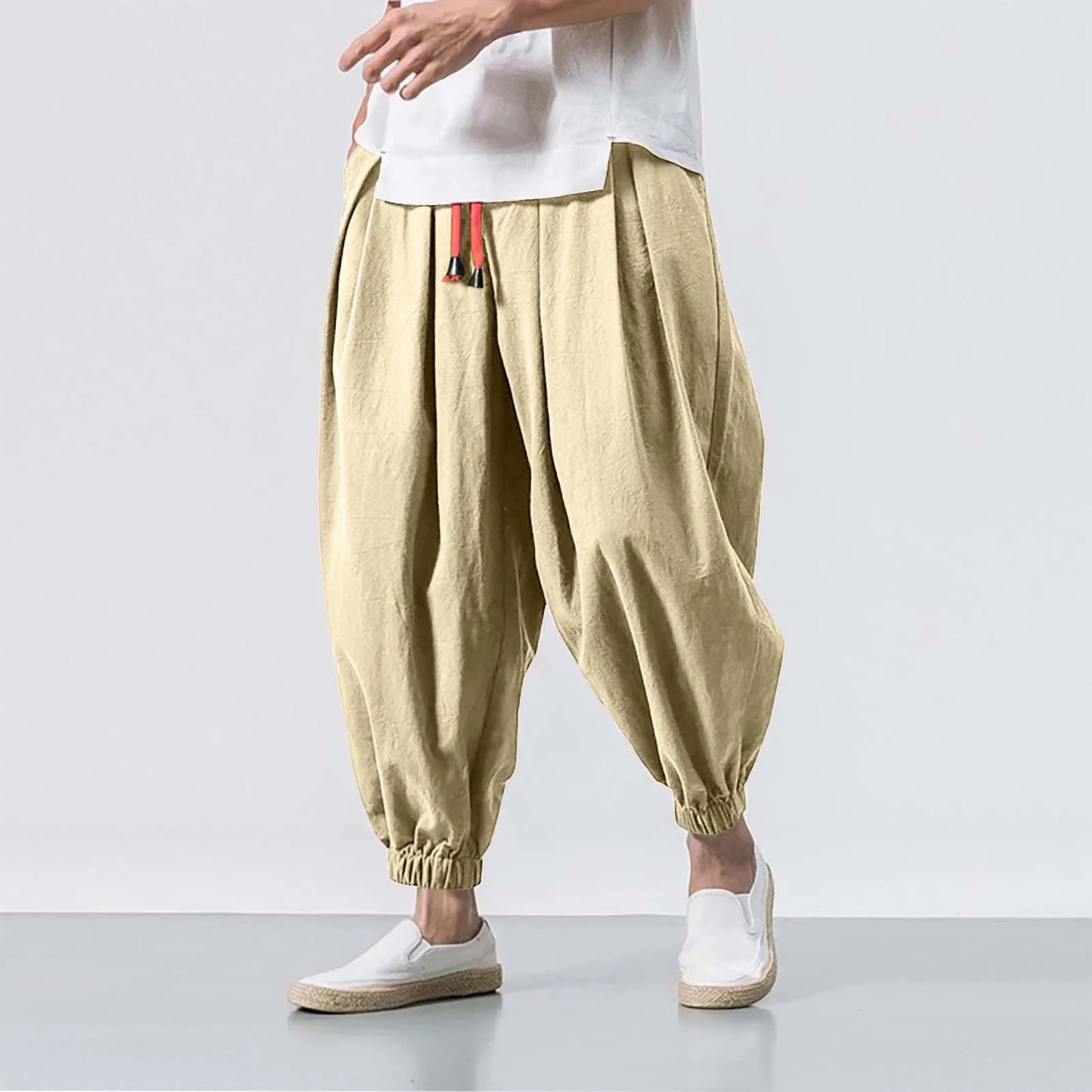 FGKKS Printemps Homme Lâche Sarouel Chinois Lin Surpoids Jogging Haute Qualité Marque Décontracté Pantalon Grande Taille Homme