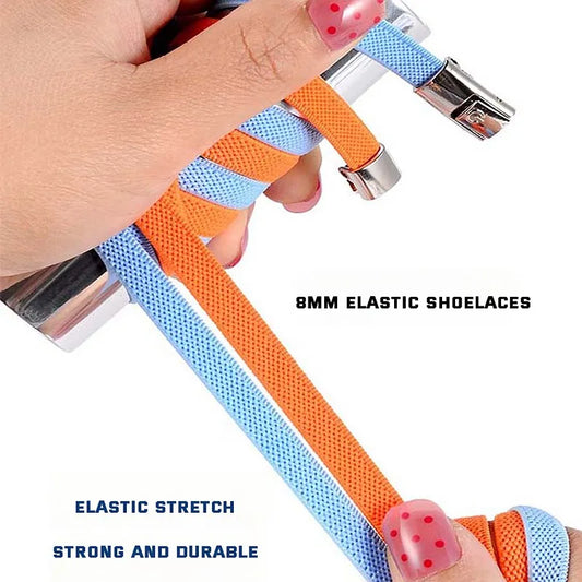 New Press Lock Shoelaces without ties Elastic Laces Sneaker 8MM Widened Flat No Tie Shoe laces Kids Adult Shoelace for Shoes