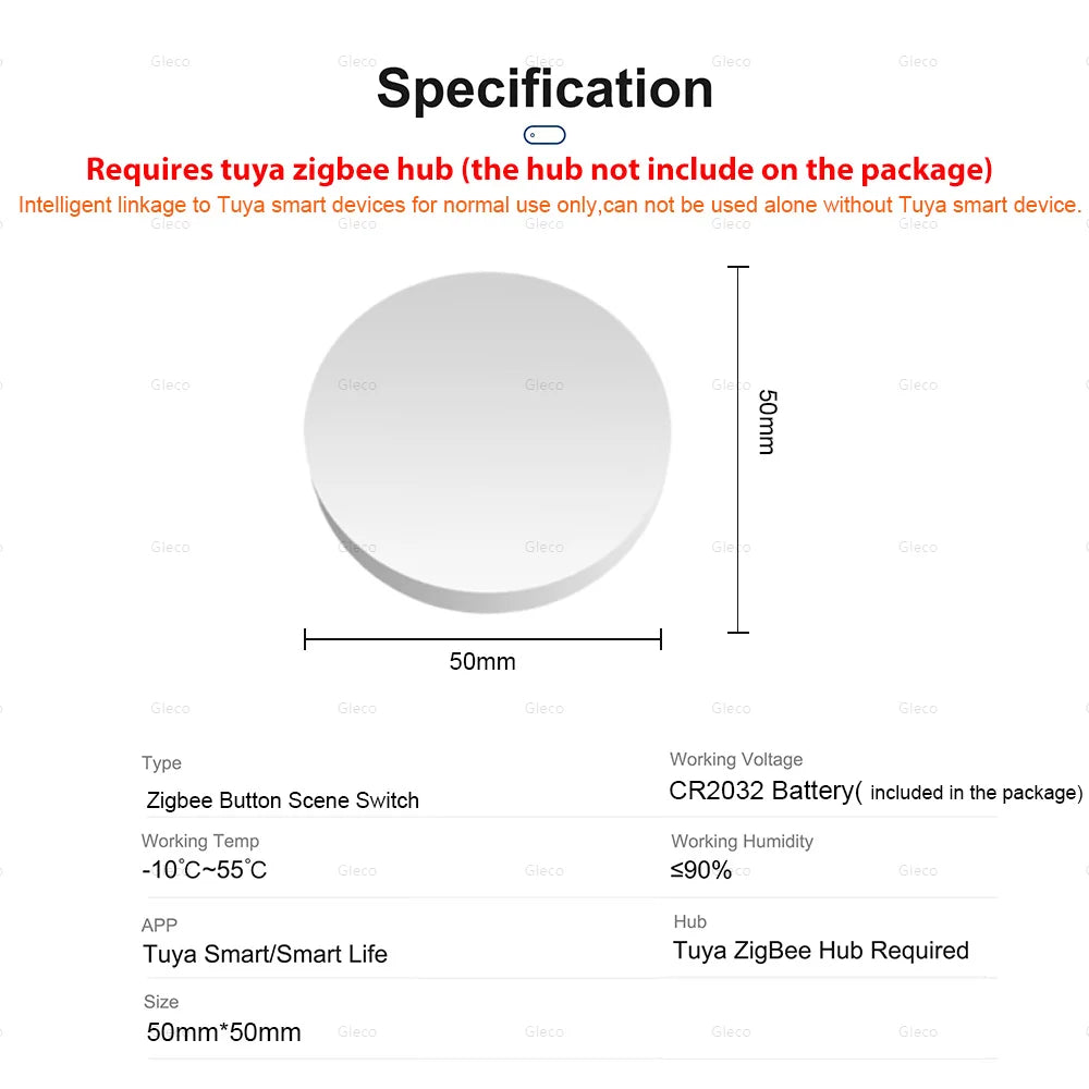 Tuya ZigBee Button Scene Switch Smart Home Automation Battery Powered Intelligent Linkage Works with Smart Life Zigbee Devices