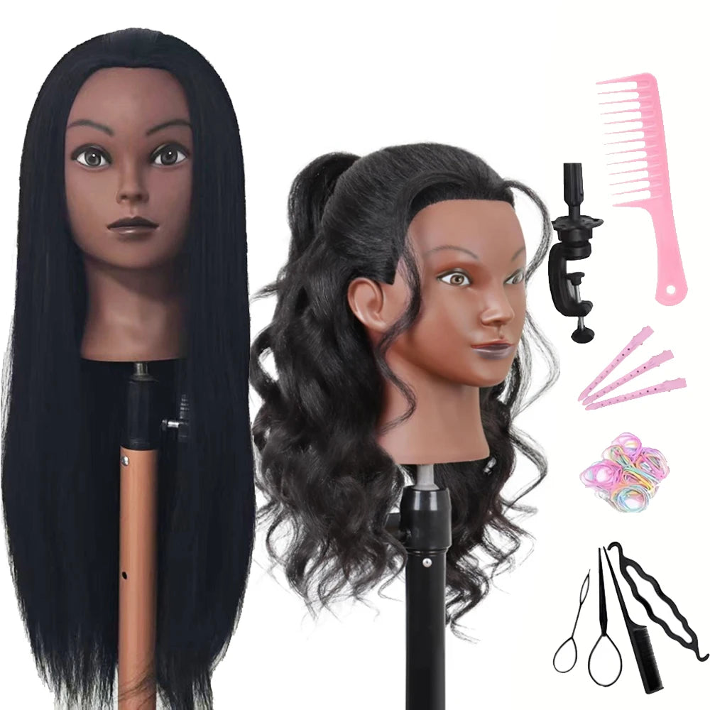Mannequin Head with 11pcs Hair Heavy-Duty Clamp Holder Base, Braiding Tools - for Salon, Beauty School Practice Set
