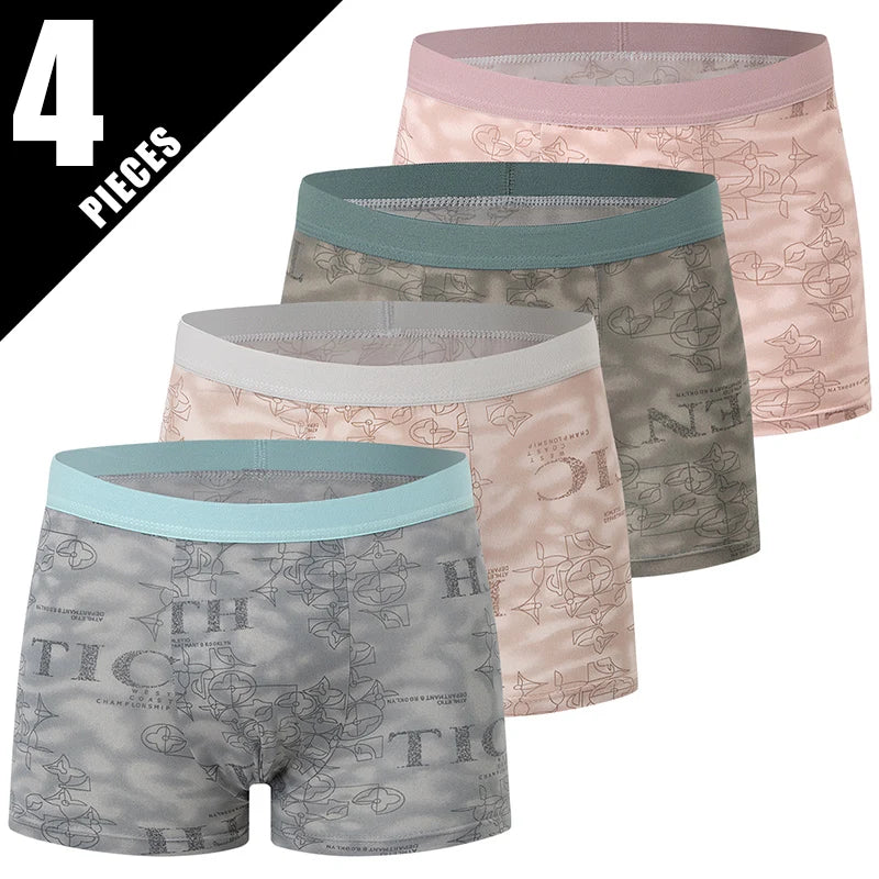 4/10piece Men's European And American Size Printed Fashionable Underwear Comfortable Plus Size Boxer Shorts Casual Sports Shorts
