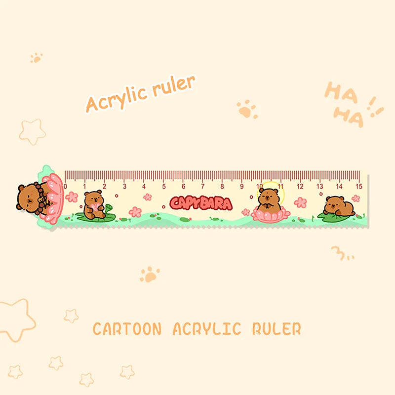 15cm Capybara Ruler Wavy Lines Drawing Tools Acrylic Cute Cartoon Straight Ruler Stationery School Office Supplies