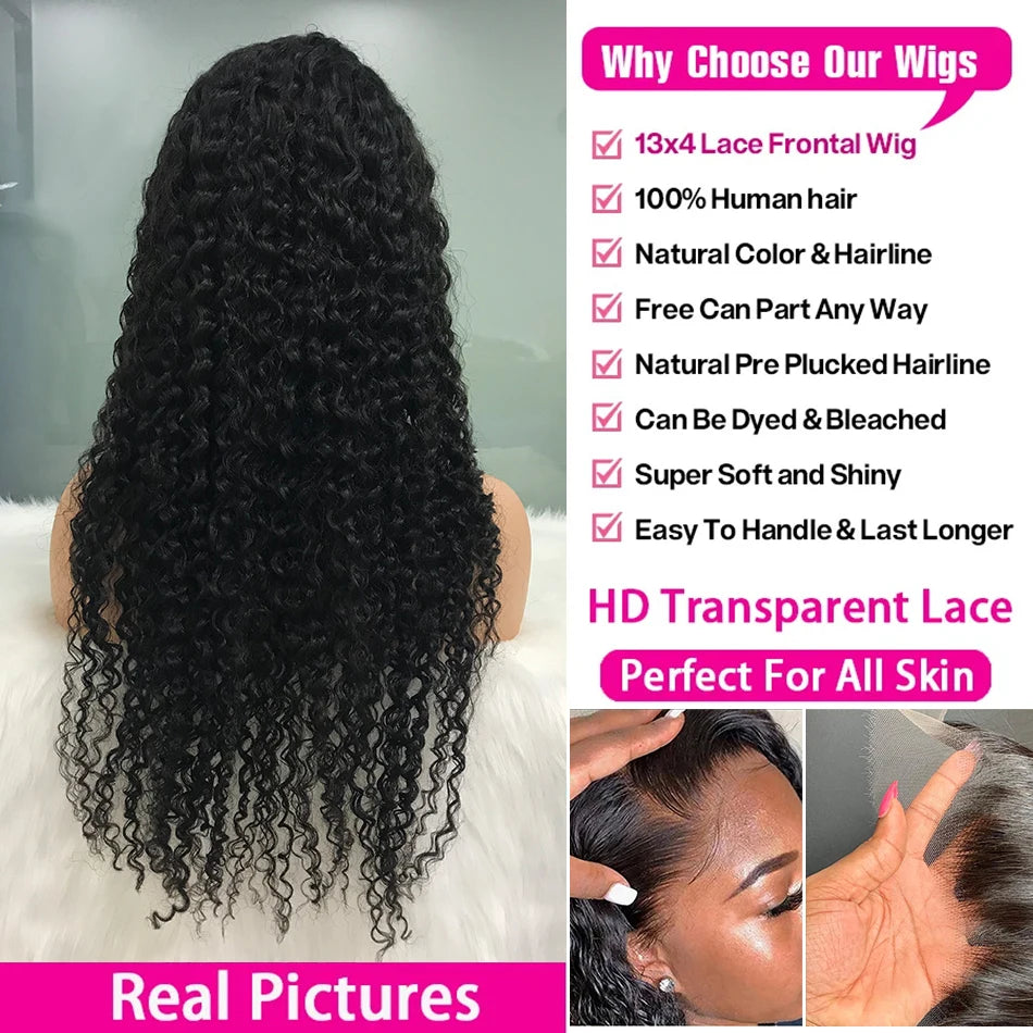200% Density 13x6 13x4 Deep Wave Hd Lace Frontal Wigs Human Hair 30 40 Inch Wet And Wavy Loose Water Wave Lace Front Wig 360 Curly Lace Frontal Human Hair Lace Wigs For Women Human Hair 100% Human Hair