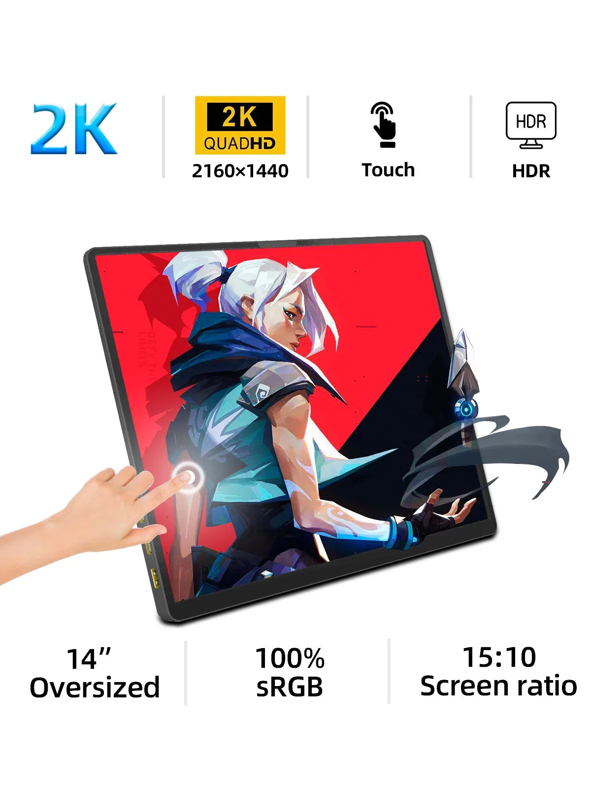 ZSUS 2160*1440 14-inch 2K Portable Monitor 60HZ For Laptop XBox PS4 / 5 Switch TV Box Cell Phone PC Extension Mobile - Shoppiline