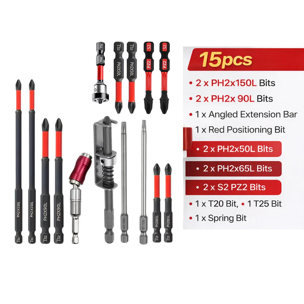 Magnetic Non-Slip Drill Bit Set 3/6/12 Pieces, S2 Steel, Crosshead and Impact Drill Bits, Suitable for Electric and Hand Drivers