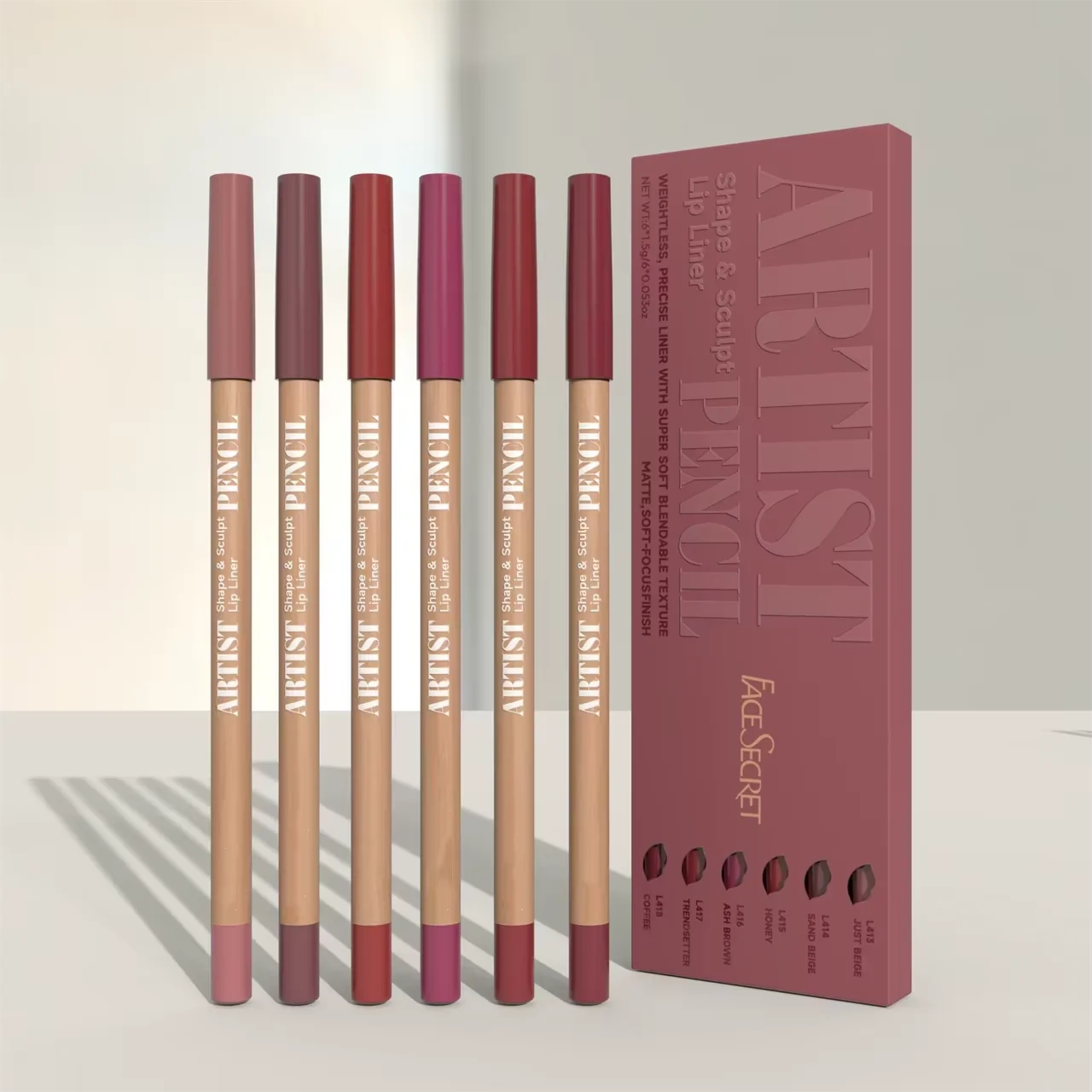 Face Secret Artist Shape Sculpt Lip Liner Pencil Set, Weightless Precise Liner with Super Soft Blendable Texture Matte Soft
