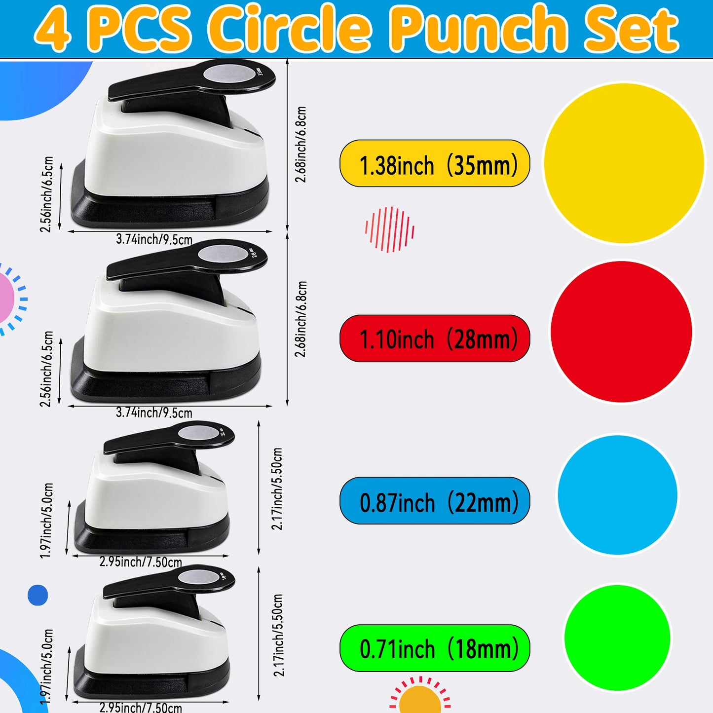 Circle Paper Hole Puncher Cutter Tool Set 2 1 inch 50mm 38mm 35mm 28mm 25mm 18mm 16mm 9mm for Paper Crafts Cardmaking Scrapbook