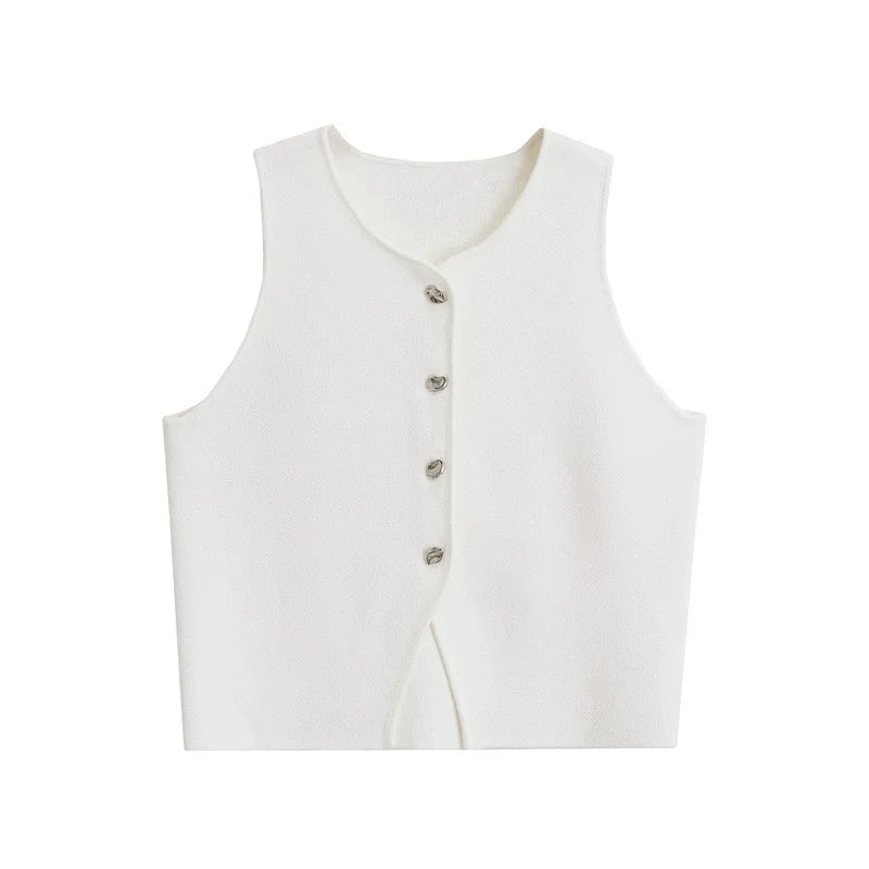 2025 Summer Women's Streetwear Knitted Crop Tops Buttoned Blouses & Strapless Tank Tops for Casual & Party Wear