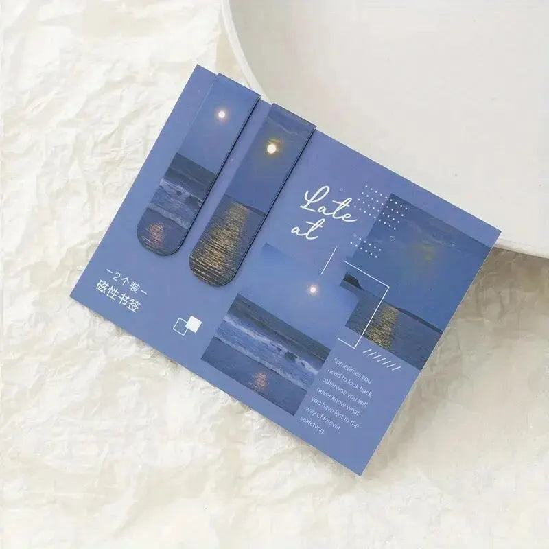 2pcs Forest Landscape Magnetic Bookmark For Pages Books Readers