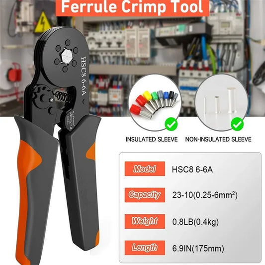 Hexagonal Self-Adjustable Ratchet Ferrule Crimping Tool Kit 23-10AWG 0.25-6mm² Crimper Kit with 400-2000pcs Wire Terminals - Shoppiline
