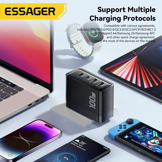 Essager 100W GaN USB Type C Caricabatterie PD QC Quick Charge 4.0 3.0 Type C Ricarica Rapida Per iPhone 14 13 12 Xiaomi Macbook - Shoppiline