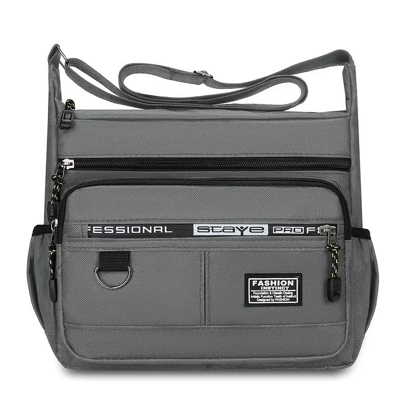 Men's cross-body bag with multi-layered pockets, adjustable shoulder strap, business single-shoulder bag