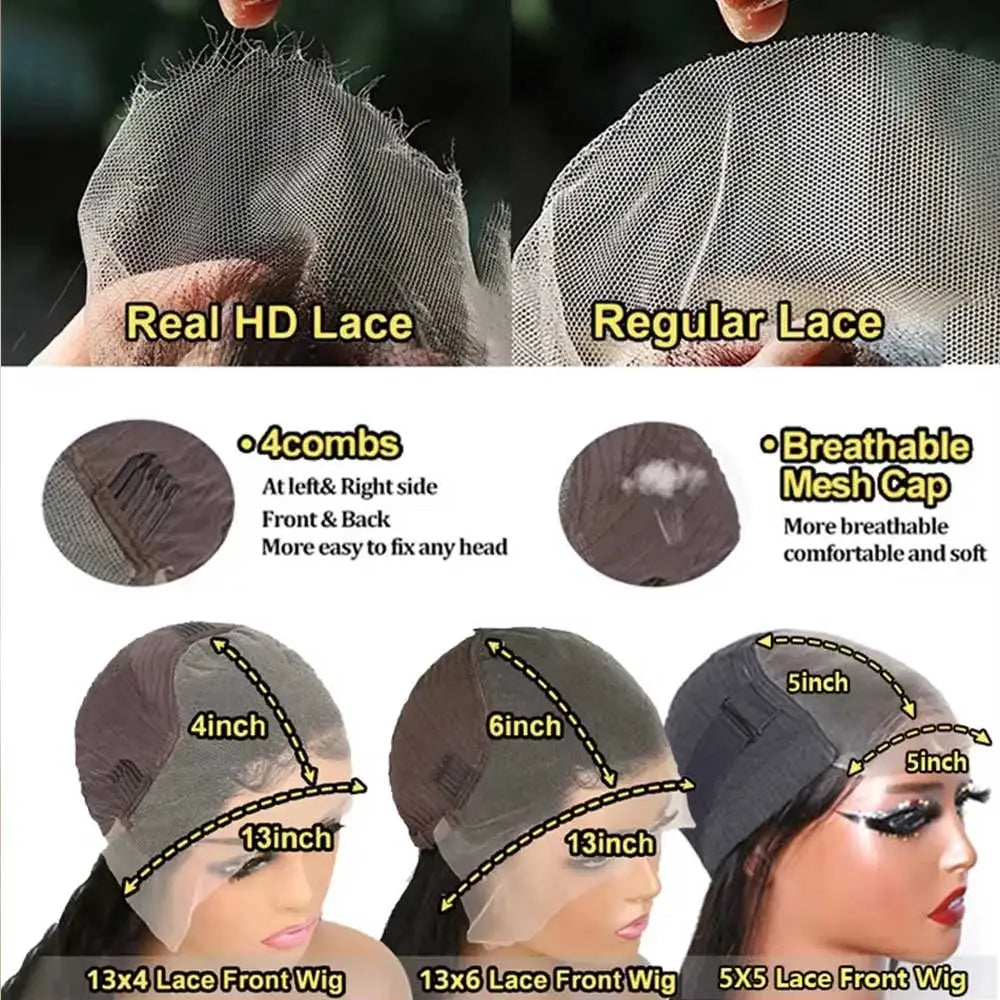 Straight Lace Front Wigs Human Hair 250% Density 13x4 13x6 Full Frontal Transparent 5x5 HD Lace Wigs Glueless Wigs With Hairline
