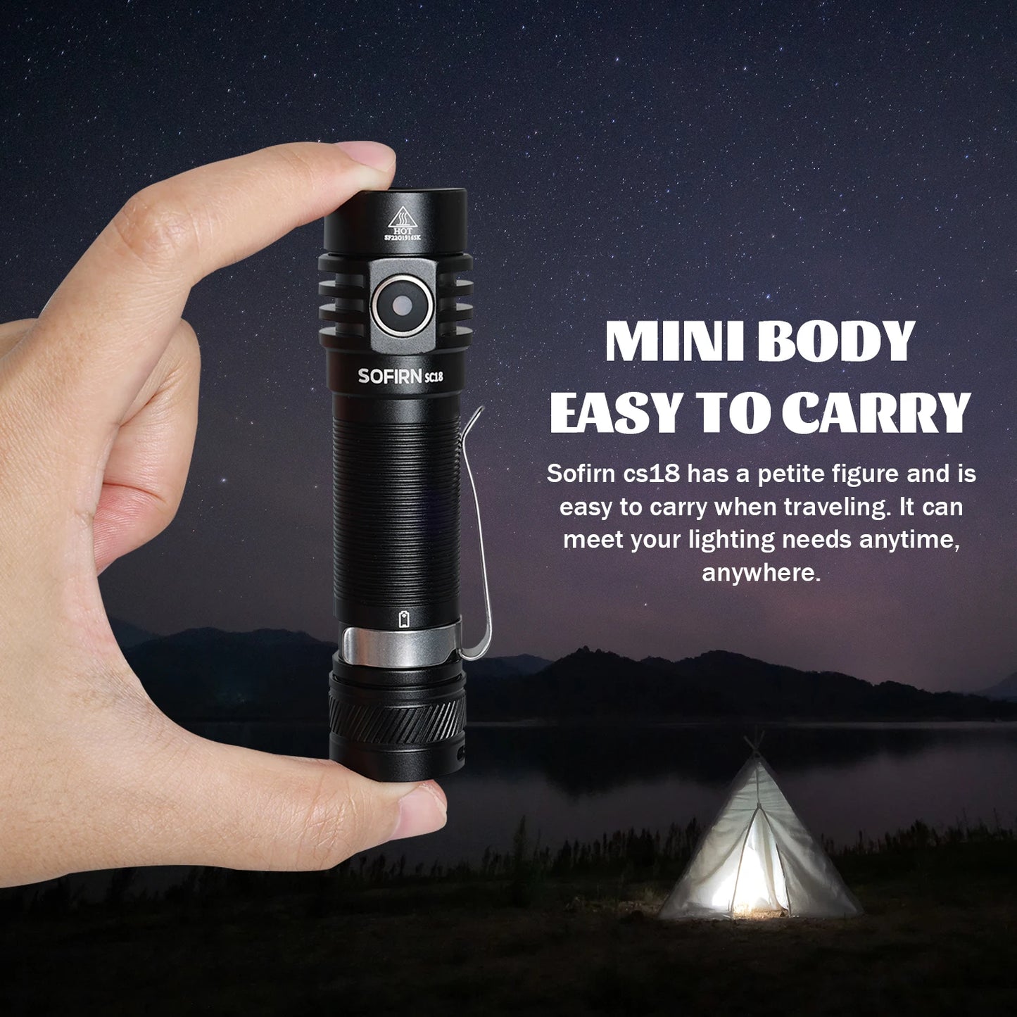 Sofirn SC18 1800lm EDC Flashlight USB C Rechargeable SST40 LED 18650 Torch TIR Optics Lens Lantern with Power Indicator - Shoppiline