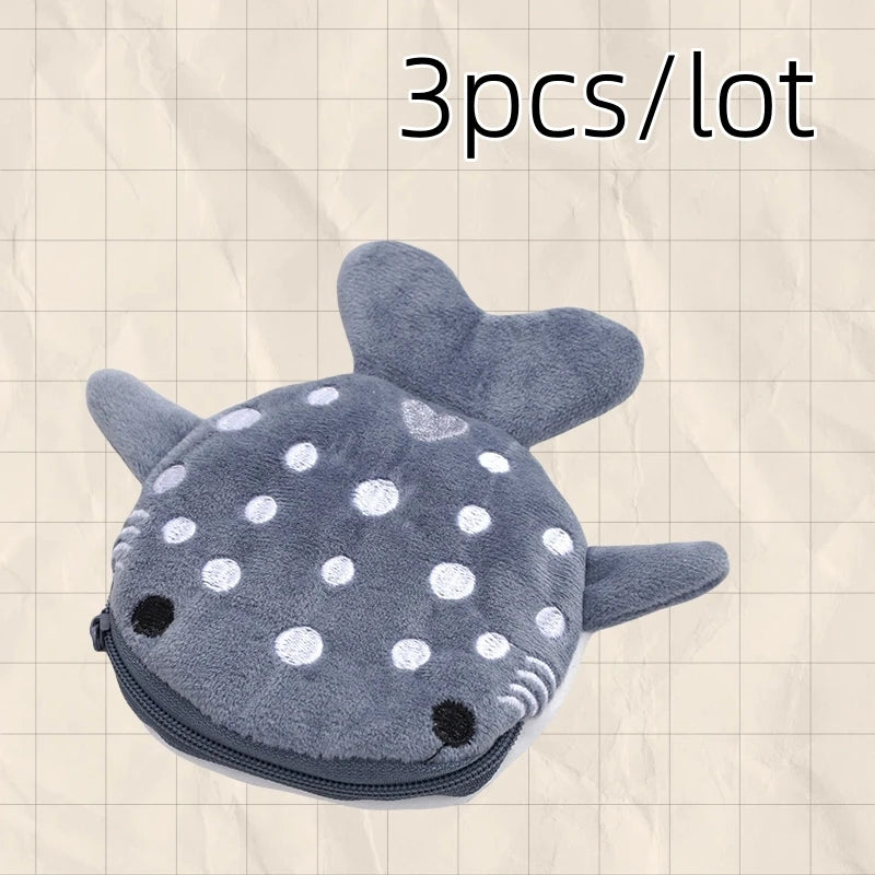 New Cartoon Shark Plush Coin Purse Cute Coin Holder with Keyring Data Cable Organiser Zippered Pouch Small Gift