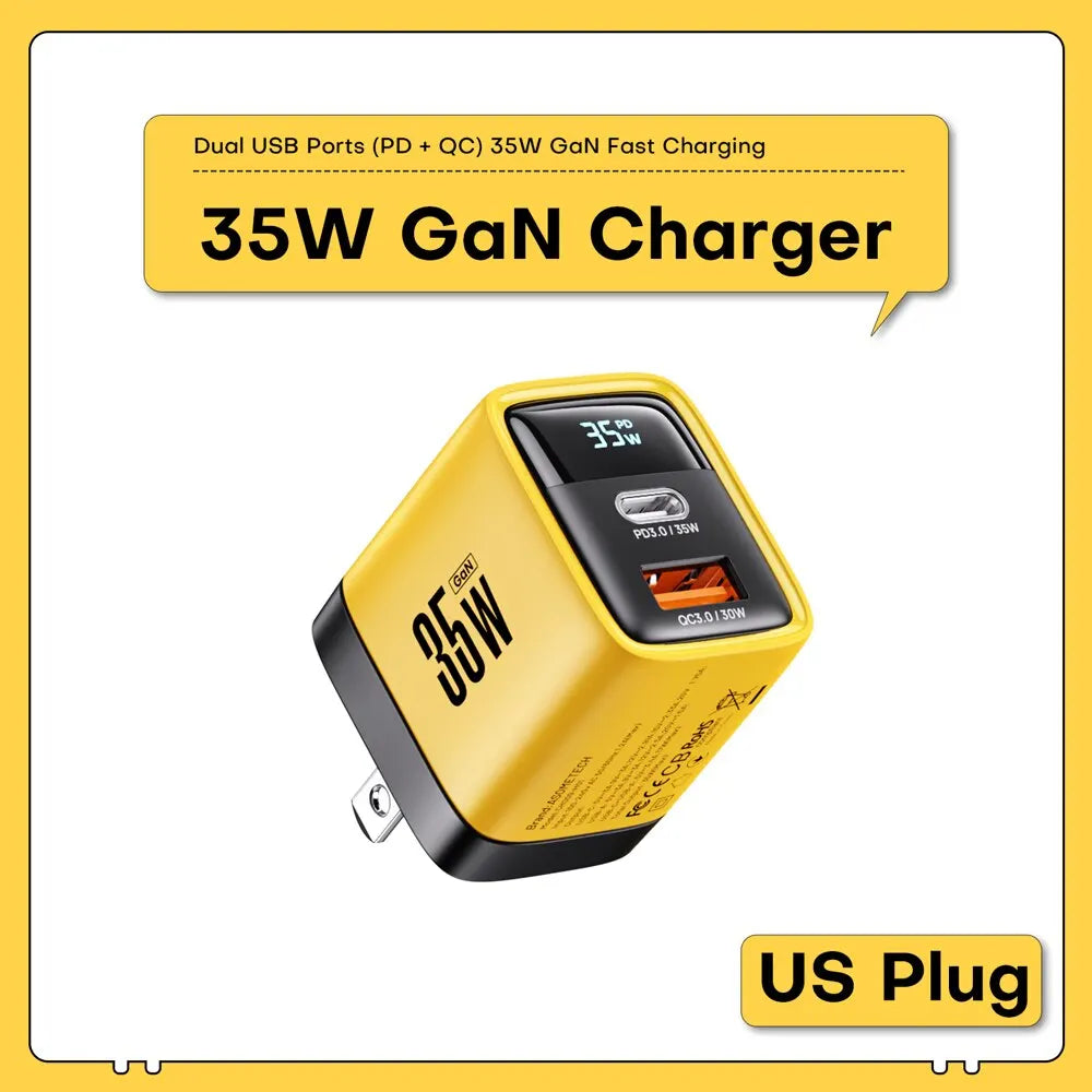 ASOMETECH 35W GaN Charger LED Display QC3.0 30W 25W PD PPS Quick Charge USB Type C Charger For iPhone 14 Pro Samsung S23 Xiaomi - Shoppiline