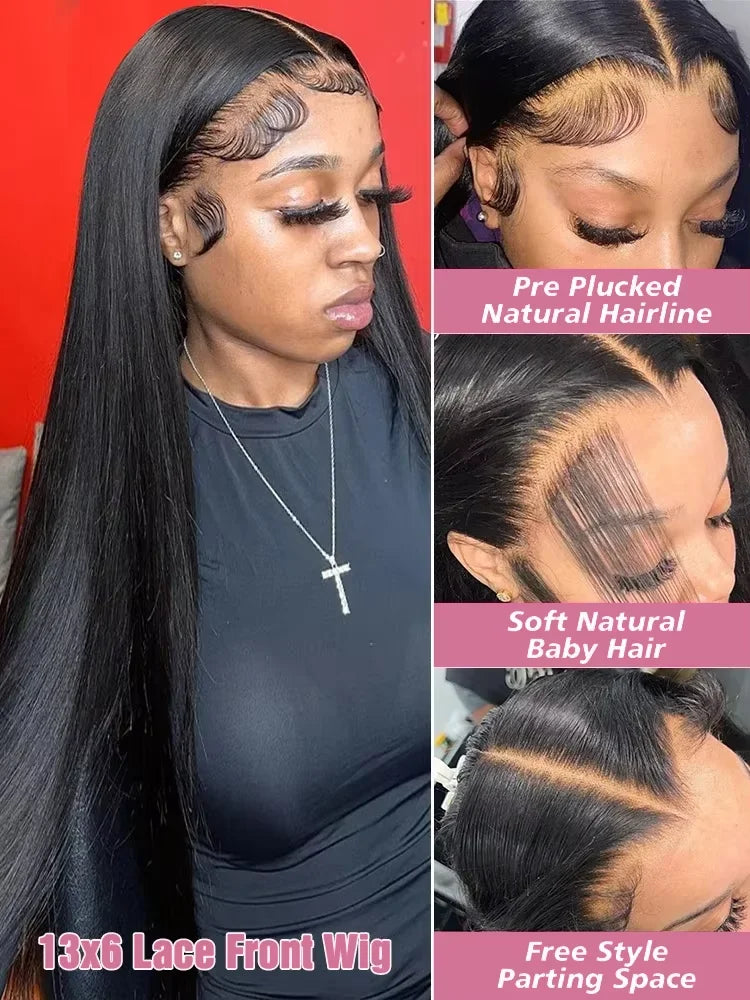 Raw 200% Density 32 34 inch 13x6 HD Lace Front Wigs Indian Human Hair Bone Straight 13x4 Frontal Wigs Women Glueless Closure Wig