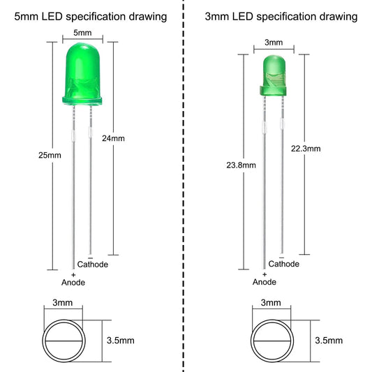 100/200Pcs 3mm 5mm LED Light Emitting Diodes Assortment Kit Round Diffused Led Circuit Component Assorted Set for Arduino