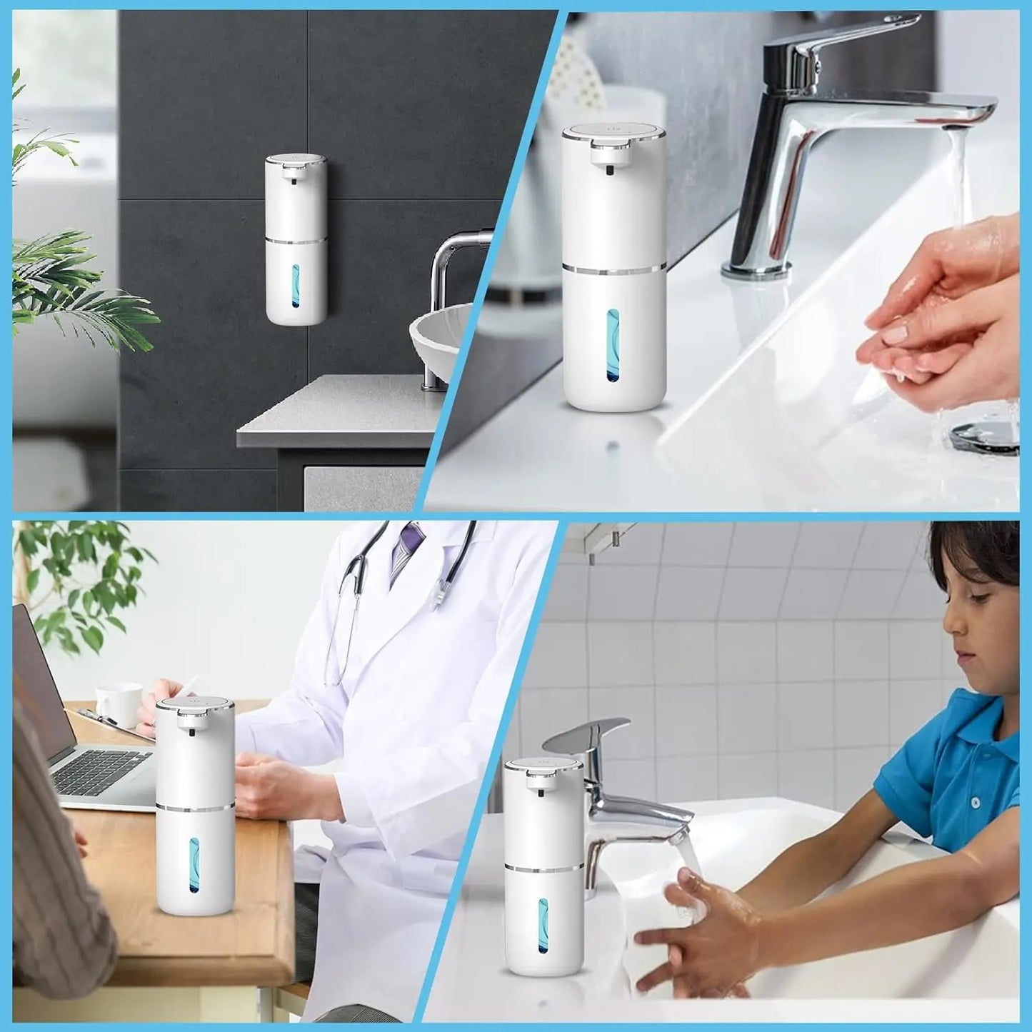HOMEFISH Automatic Soap Dispenser Touchless Foaming Soap Dispenser 380ml USB Electric 4 Level Adjustable Foam Soap Dispenser