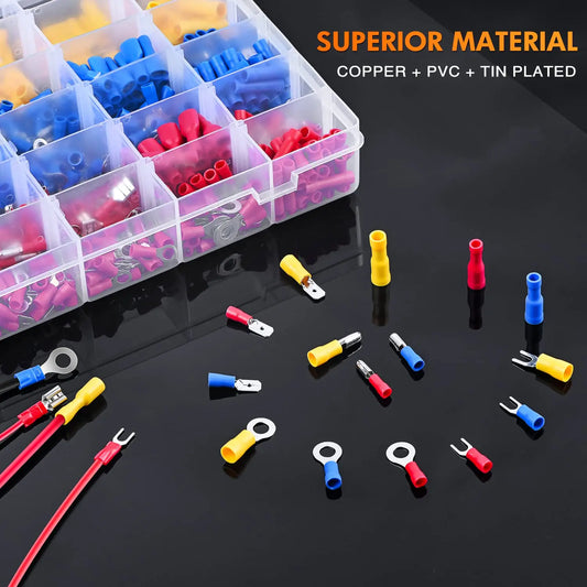 480PCS Crimp Connectors, 2.8mm 4.8mm 6.3mm Male and Female Spade Connector kit, 15 Types Crimp Terminals Electrical Connectors