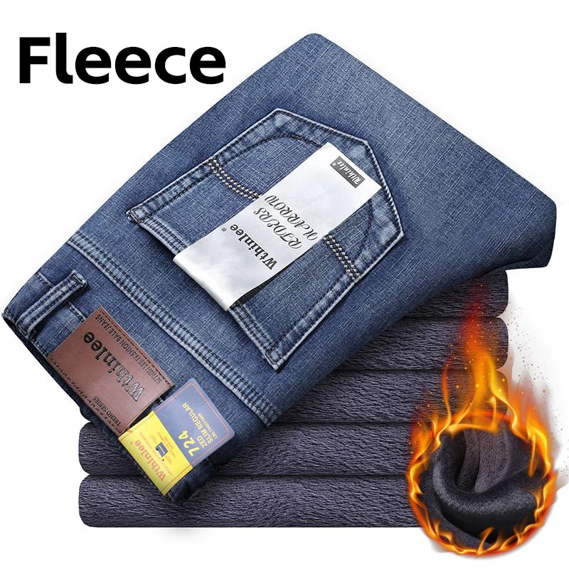 Wthinlee New Business Men's Jeans Casual Straight Stretch Fashion Classic Blue Black Work Denim Pant Trousers Male Clothing