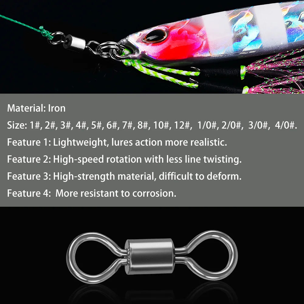50pcs Fishing Swivels Rolling Swivels Solid Stainless Steel Rings Fishhooks Lure Connector for Fishing Accessories