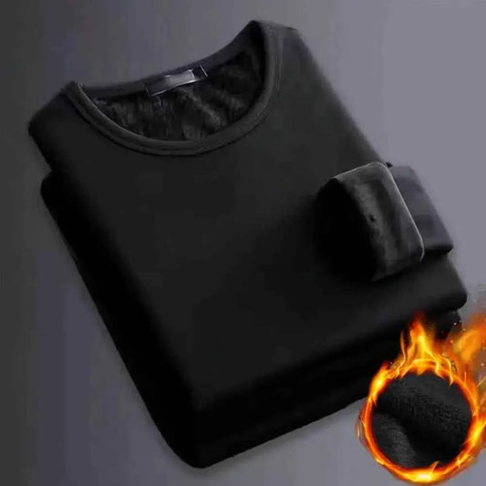 Winter Men's Long-sleeved Thermal Underwer T-Shirt Fleece Bottoming Shirt Round Neck Shirt Fashion Plus Velvet Padded T-shirt