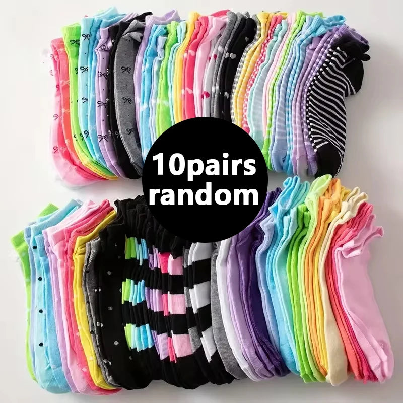 10/20 Pairs Random shipment Heart Print Socks, Valentine's Day Candy Colored Ankle Socks, Women's Stockings & Hosiery