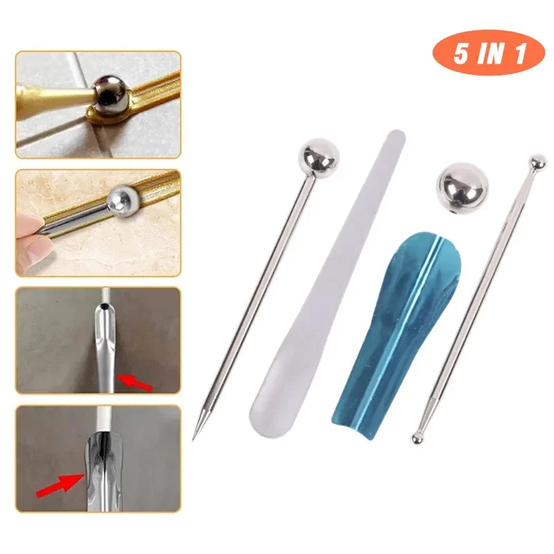5pcs Caulking Nozzle Applicator Finishing Tool Spatula Plastic Glue Shovel Tile Brick Joints Floor Silicone Remover Grout Kit