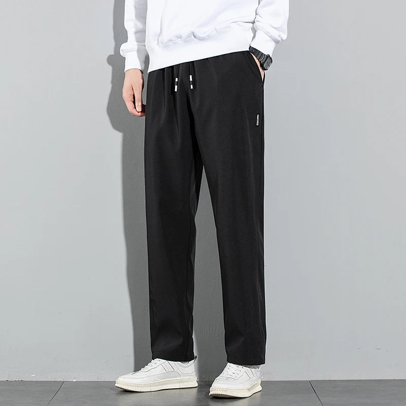 Herren Eisseide-Hose 2025 Sommer Neu Schwarz Grau Dünne Business-Freizeithose Outdoor Elastisch Atmungsaktiv Gerades Bein Jogginghose