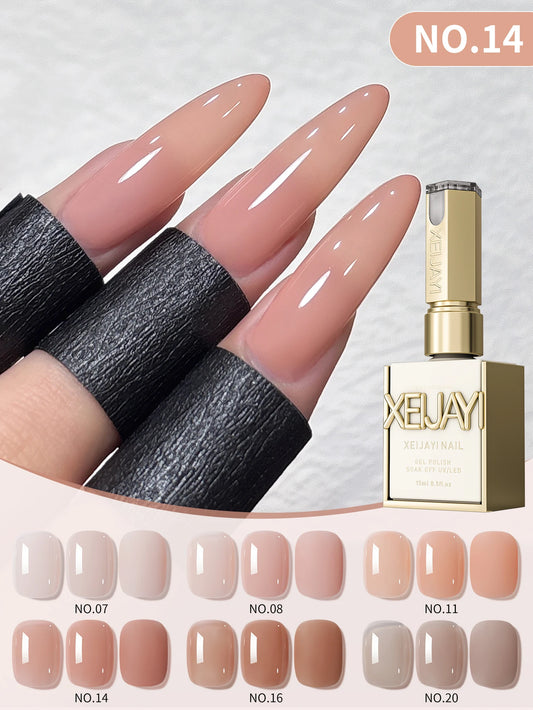 1/6Pcs 15ml Jelly Ice Nude Peelable Polish, UV/LED - set, Formaldehyde - free. Oval, Glossy. Good for Salon & DIY