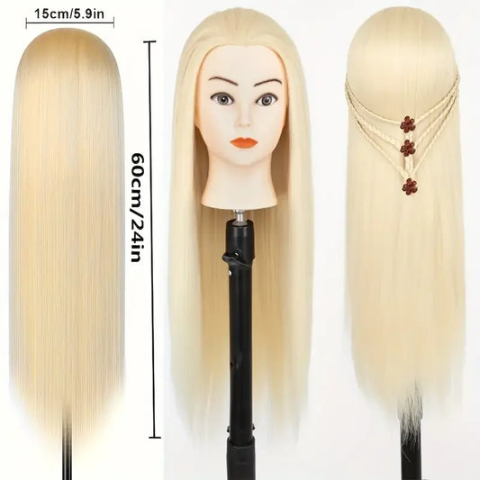 Mannequin Head with 11pcs Hair Heavy-Duty Clamp Holder Base, Braiding Tools - for Salon, Beauty School Practice Set