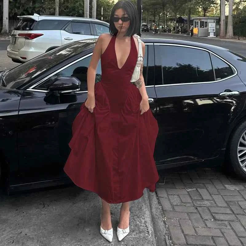 Ladies Summer Evening Party New Fashion Dress Women Sleeveless Backless V-Neck Sexy Birthday Long Dresses 2025 Woman Streetwear