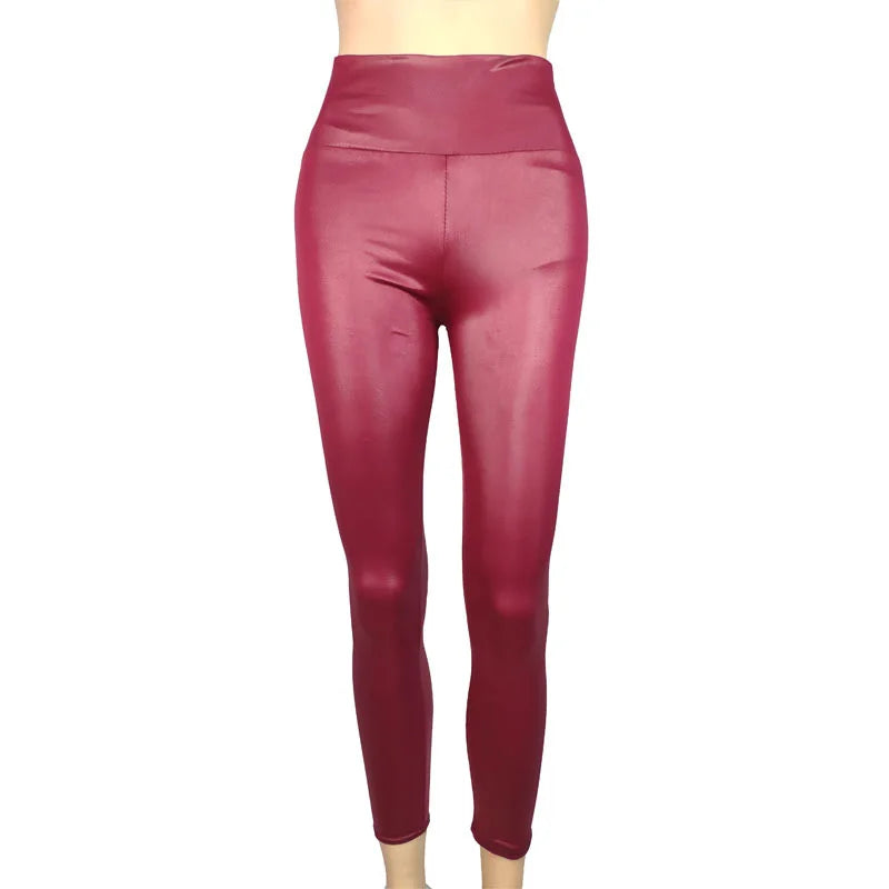 Pantalon taille haute en faux cuir Yoga décontracté Pantalon longue tenue quatre saisons à haute élasticité Pantalon de base