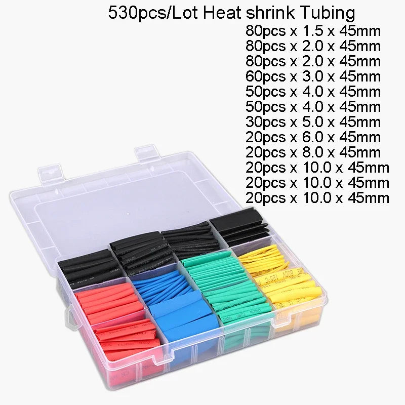 530/127pcs Heat Shrink Tubing Sleeves Polyolefin Set 2:1 Shrink Ratio for Wires Cables Multicolor Sleeves