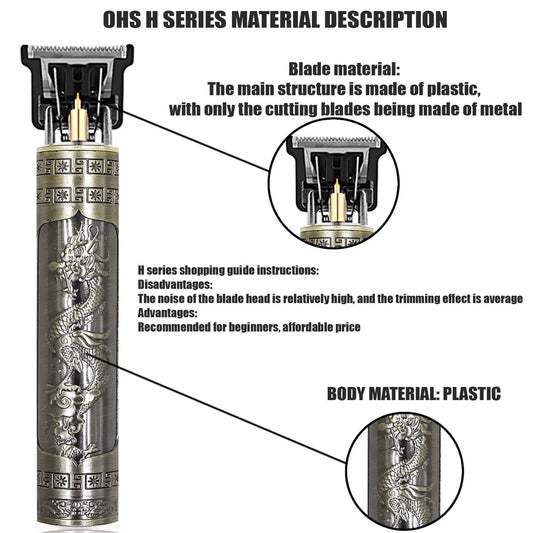 OHS Rechargeable Vintage T9 Cordless Hair Cutting Machine Electric Shaver For Man Hair Clipper Barber Trimmer Beard Razors