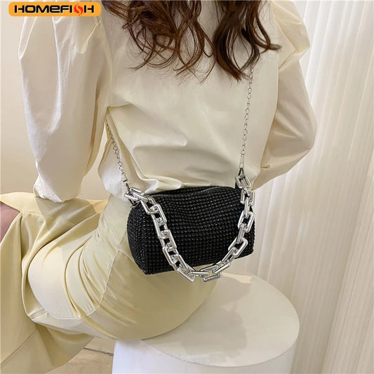 HOMEFISH Allover RhiHOMEFISH nestone Bucket Bag, Glitter Chain Prom Purse, Women's Mini Crossbody Bag