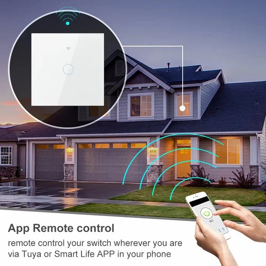 EU WiFi RF 433mhz Smart Wireless Touch Wall Light 1/2/3/4 Gang with Switch Button 220V with no Neutral EU Tuya Alexa Google - Shoppiline