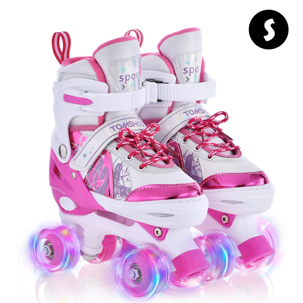 Boys Girls Kids Skates Children Roller Skates Skating Shoes PU Flashing 4 Wheels Roller Skates Sliding Adjustable Quad Sneakers - Shoppiline