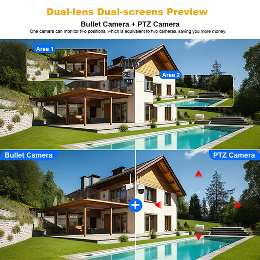 V380 Dual Lens 4G Camera Solar PIR Human Detection Night Vision Waterproof Security Video IP Camara 8MP 4K Battery CCTV Monitor - Shoppiline