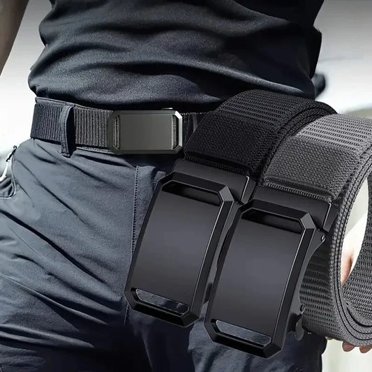 Quick Release Belt Automatic Buckle, Tactical Military Canvas Webbing for Men, Durable Outdoor Workwear Training Pants