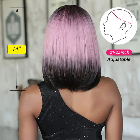 Ombre Pink Black Wigs For Women with Bangs Cosplay Colorful Wigs Synthetic Layered Hair Wigs For Daily Party/Halloween Use
