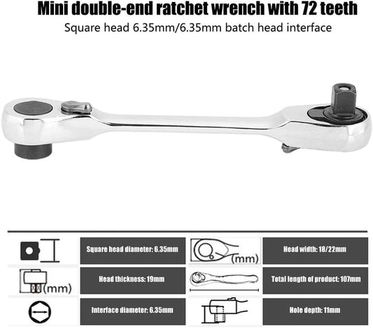 2 in 1 Socket Ratchet Wrench Mini Double Head One Quarter Batch Head Screwdriver Handle 72 Teeth Fast Small Wrench - Shoppiline